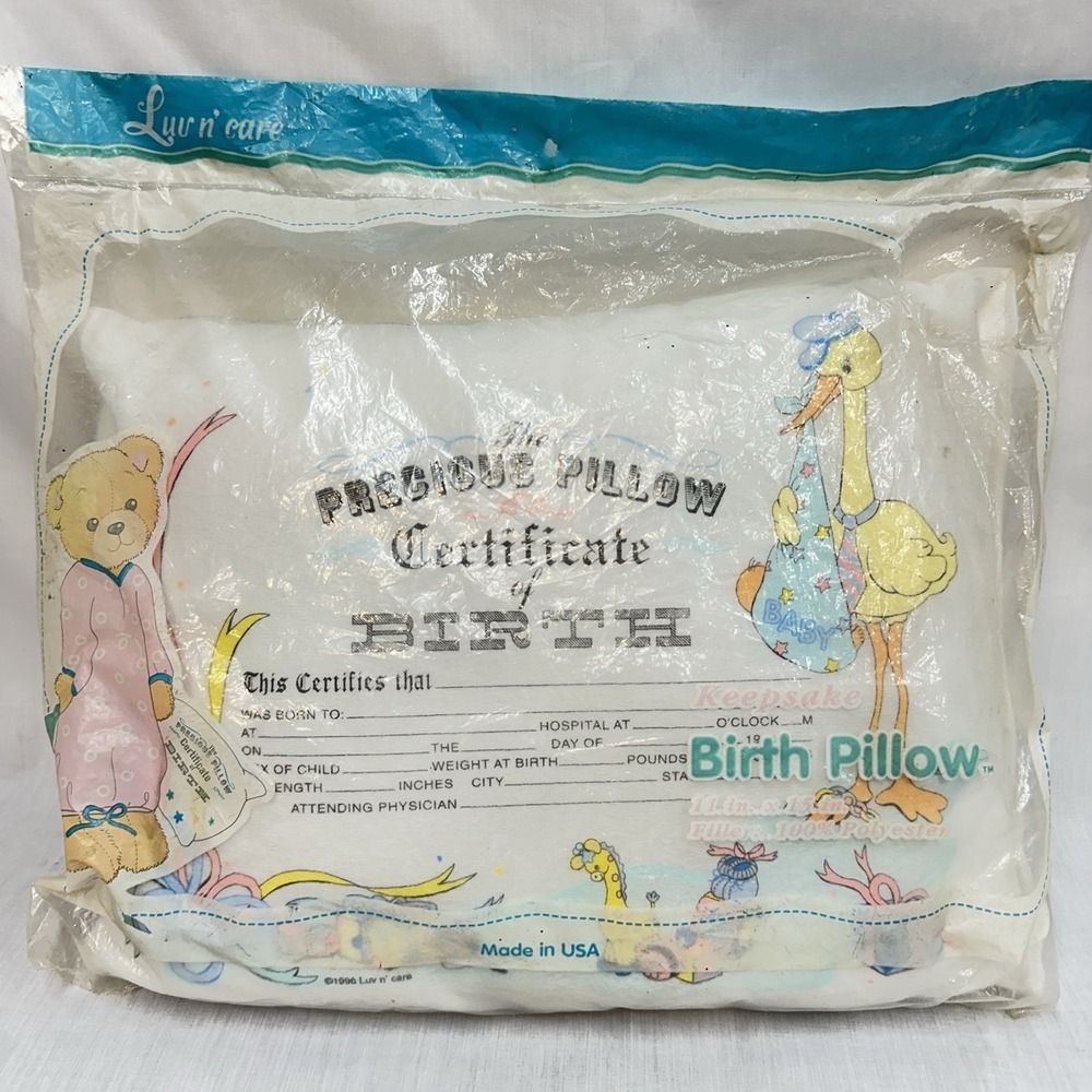 Baby Luv N' Care Birth Certificate Keepsake Pillow In Original Packaging New Vtg